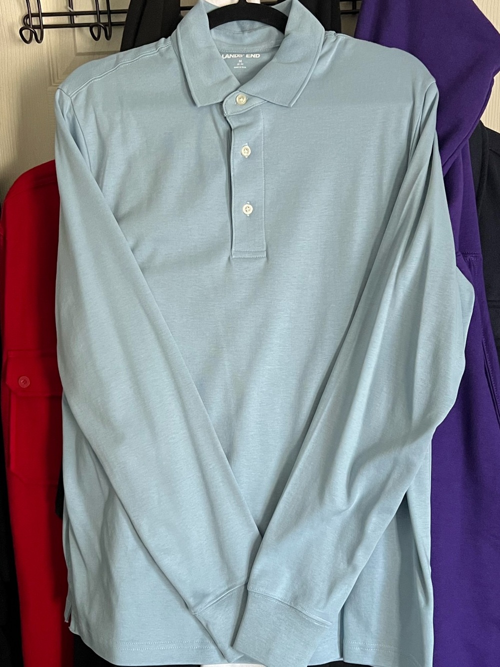 Lands' End Men's Long-Sleeve Polo — Light Blue